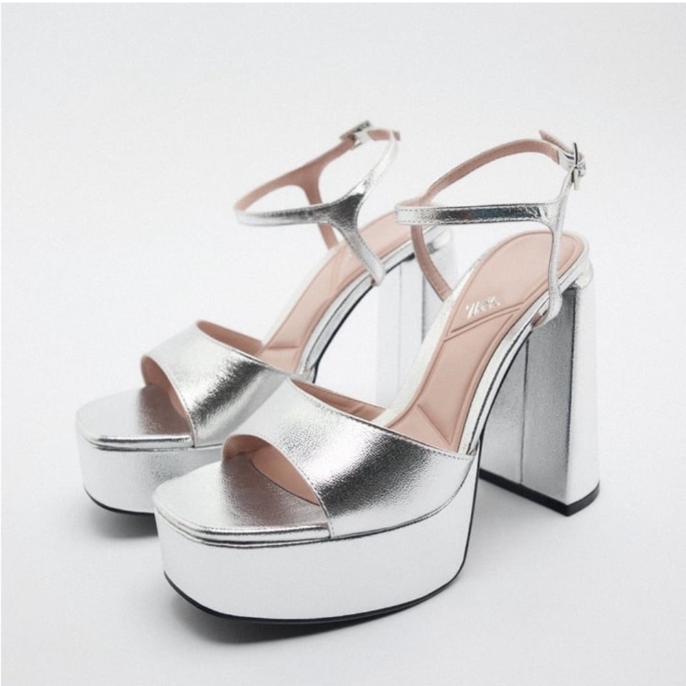 Zara Silver Platform Heels